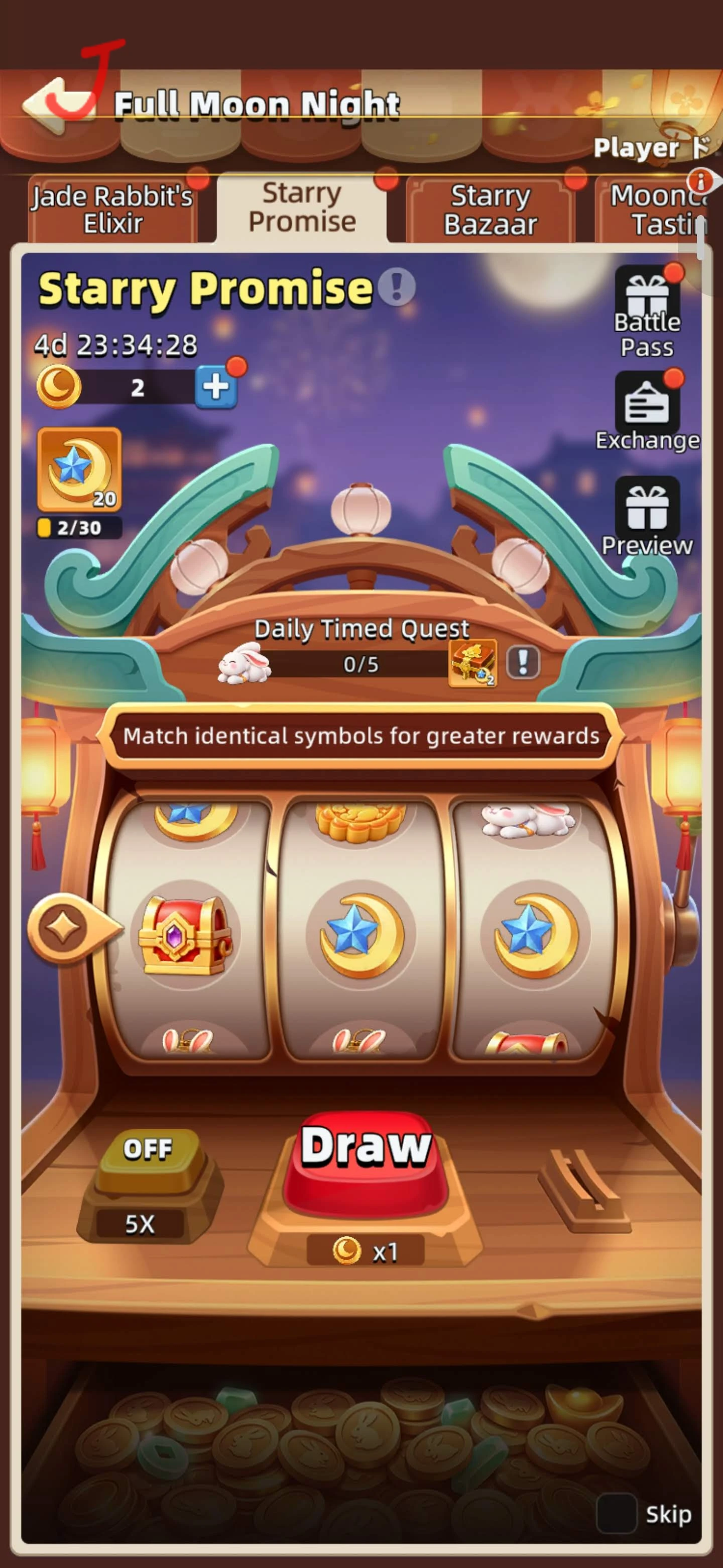 Last Asylum Plague Starry Promise slot machine with Moon Coin draws and 5X mode